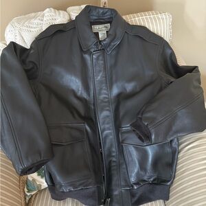 L.L. Bean Men's Black Leather Bomber Jacket